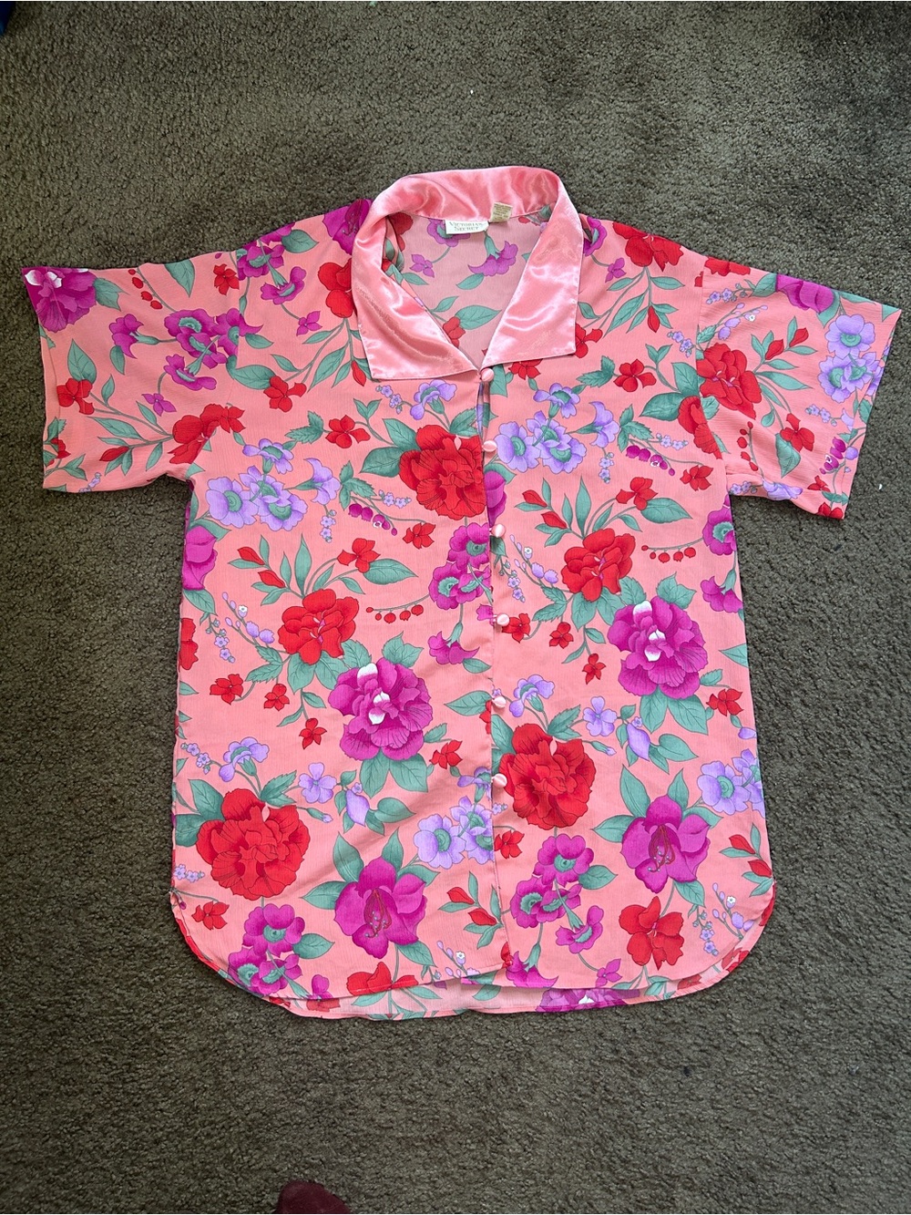 Victoria's Secret Pink Floral Satin-Trim Shirt Dress